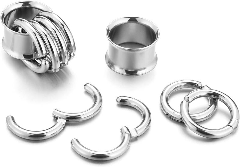 PiercingJ 1 Pair Ear Guages with Rings Ear Weight Plugs Tunnels Hypoallergenic Ear Expander Stretchers 316 Stainless Steel Hoop Earrings Piercing Body Jewelry 0G 00G 1/2" 9/16" - Image 2